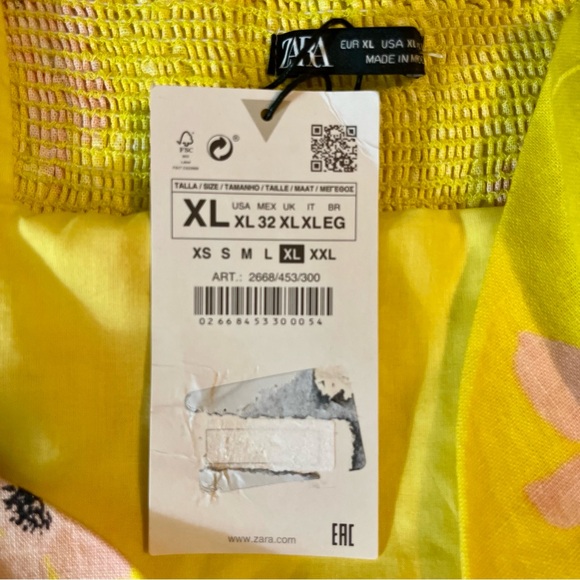ZARA Cropped Summer Top Yellow Pink Flowers XL New - Picture 8 of 9